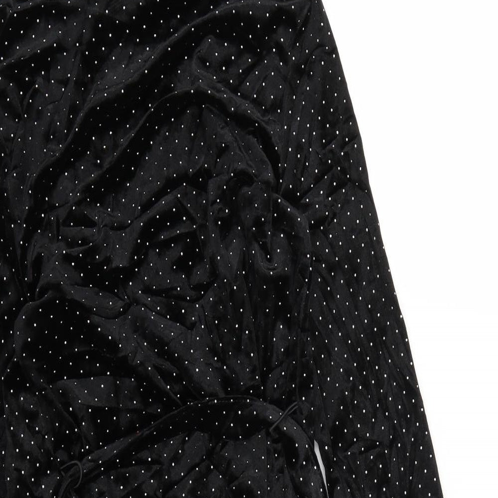 Missguided Womens Black Polka Dot Wrap Dress Size 10