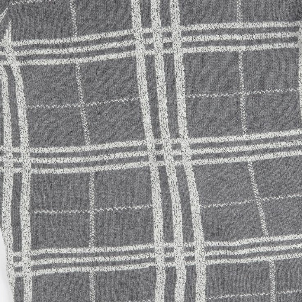Mia Moda Womens Grey Plaid Cardigan Jumper Size L
