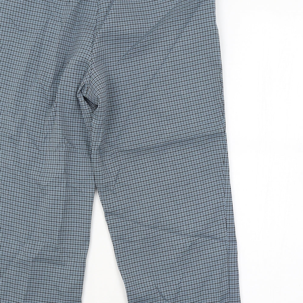 M&S Womens Blue Check Trousers Size 12 L22 in