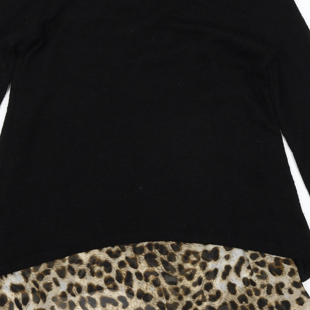 Design Lab Womens Black Animal Print Knit Pullover Jumper Size M