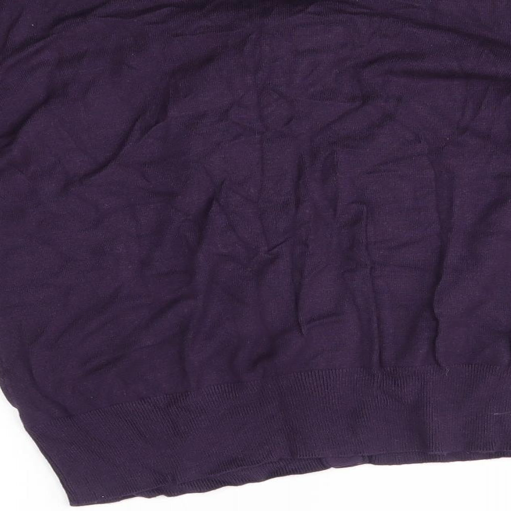 Warehouse Womens Purple Cardigan Jumper Size 14 - silk ruffle trim