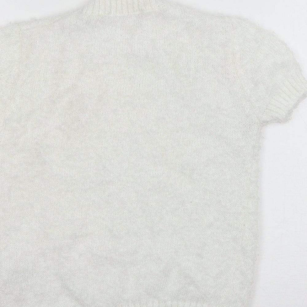Marks & Spencer Girls White Knit Pullover Jumper Size 9-10 Years