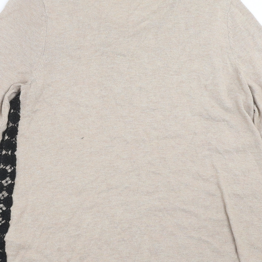 Marks and Spencer Womens Beige Floral Knit Pullover Jumper Size 10 - crochet detail