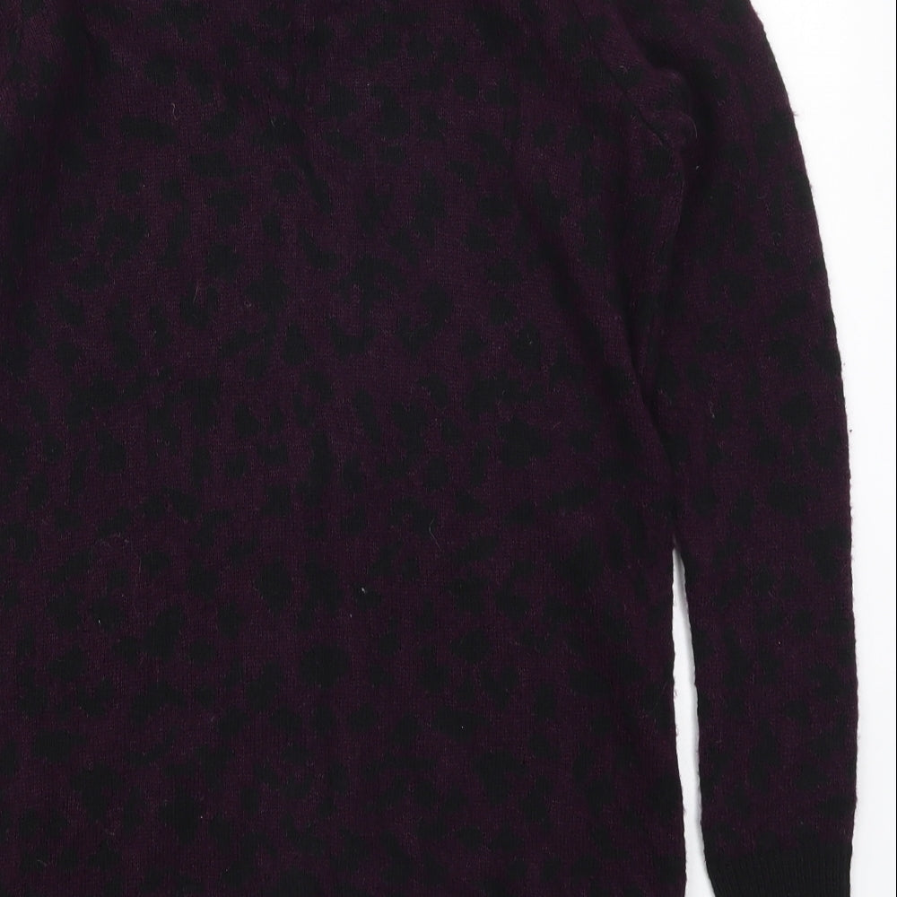 Marks & Spencer Womens Purple Animal Print Knit Full Zip Jumper Size 6