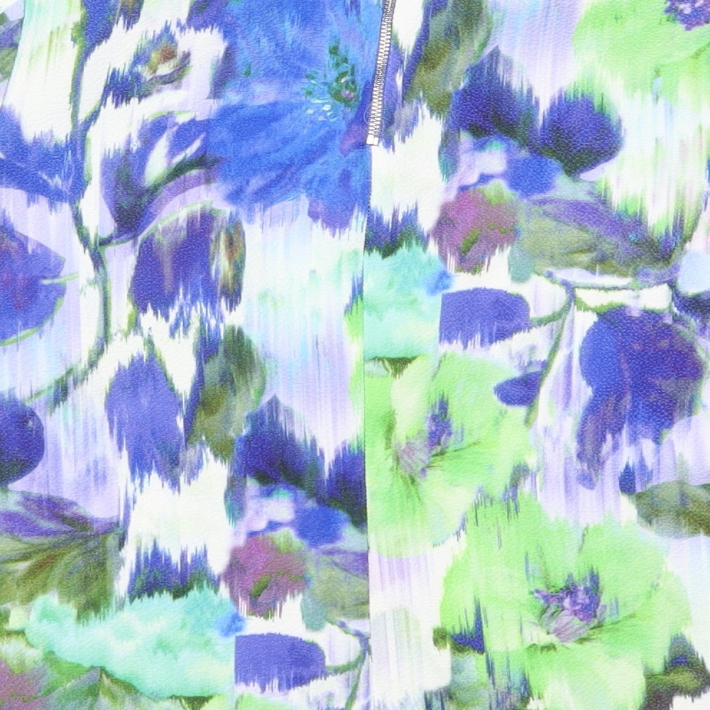 Roman Womens Blue Floral Basic T-Shirt Size 10 - Green