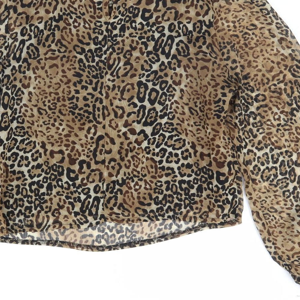 Preworn Womens Brown Animal Print Basic Blouse Size 8