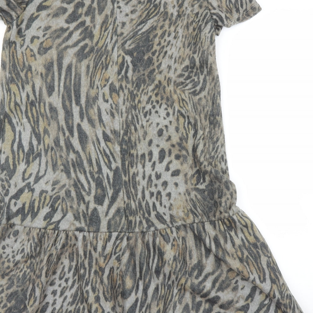 Zara Womens Grey Animal Print A-Line Size M - Leopard print