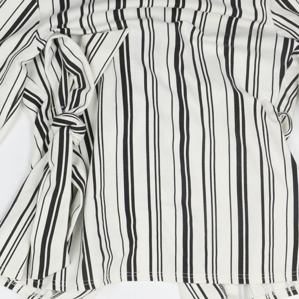 PRETTYLITTLETHING Womens White Striped Cardigan Jumper Size 10