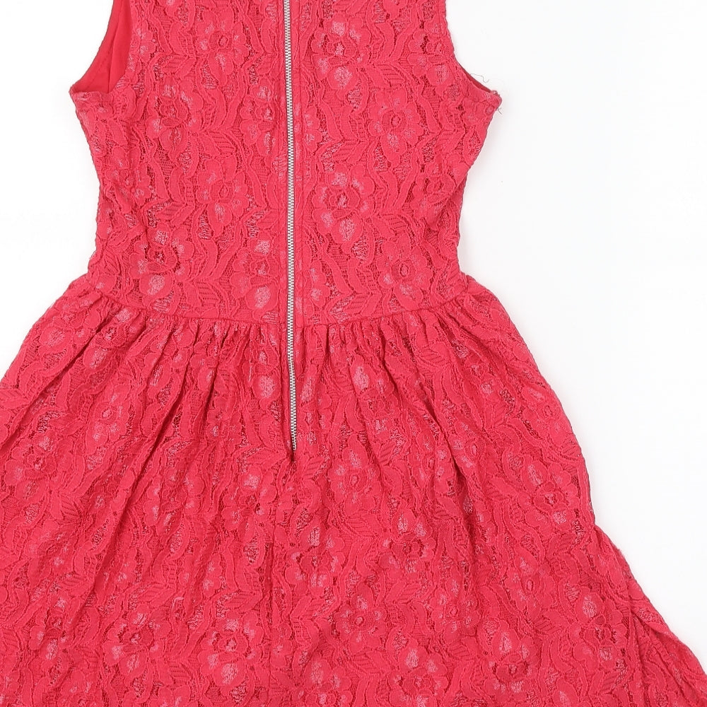 Preworn Womens Red Floral A-Line Size 8