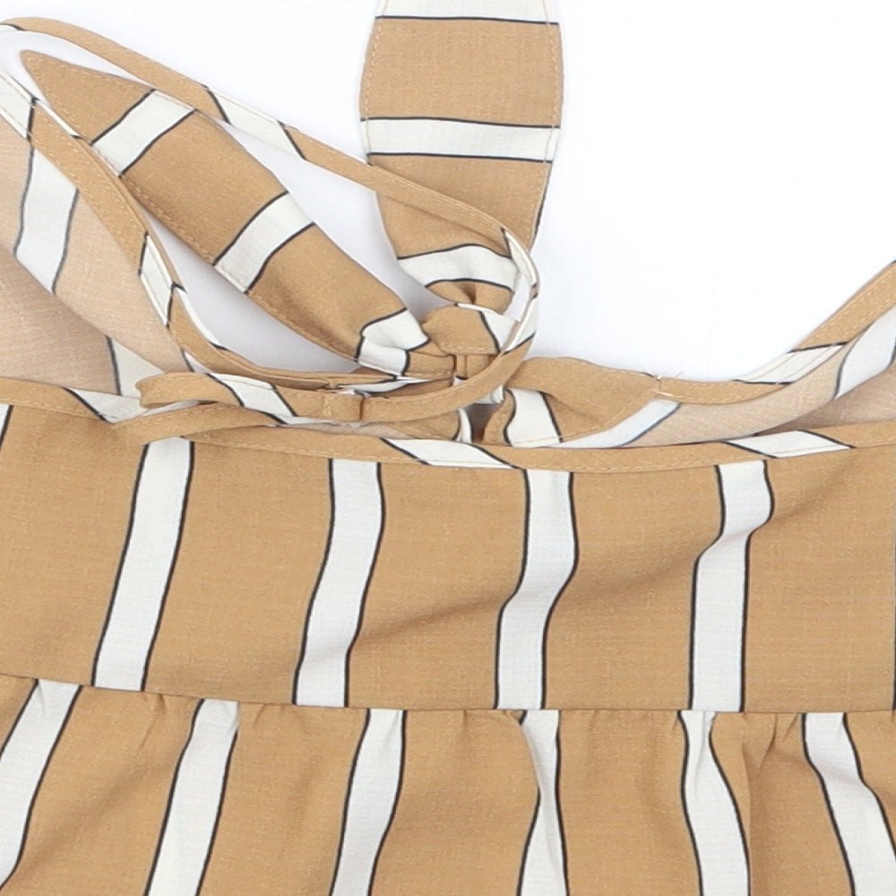 Miss Selfridge Womens Beige Striped Cropped T-Shirt Size 6