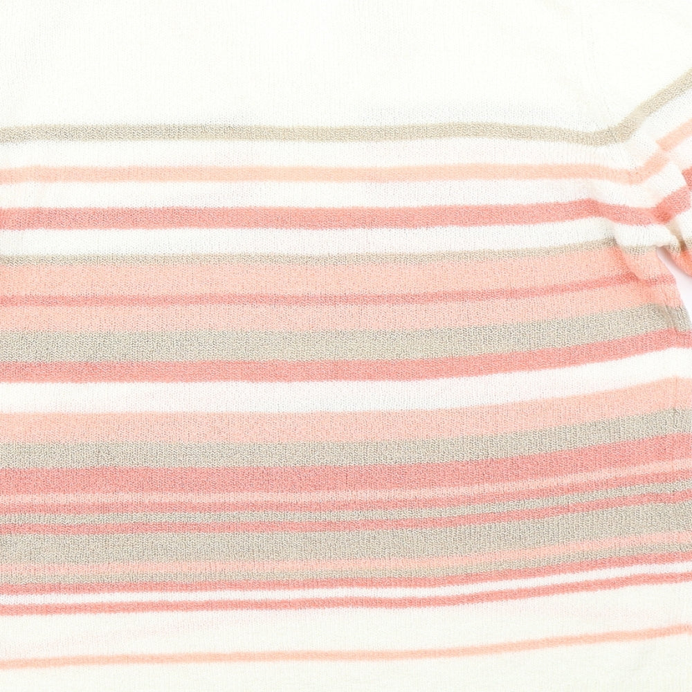 Bonmarché Womens White Striped Knit Pullover Jumper Size S
