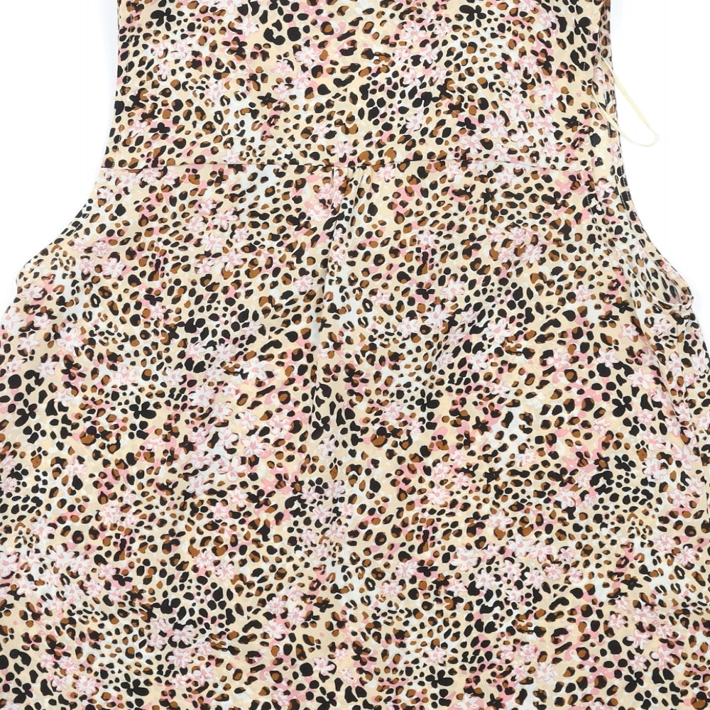 TU Womens Beige Animal Print Basic Blouse Size 14