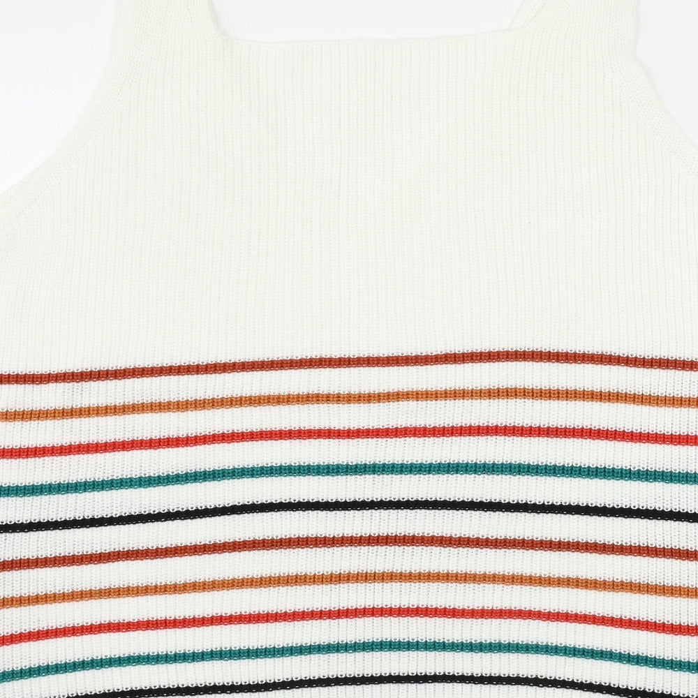 Preworn Womens White Striped Pullover Jumper Size XL