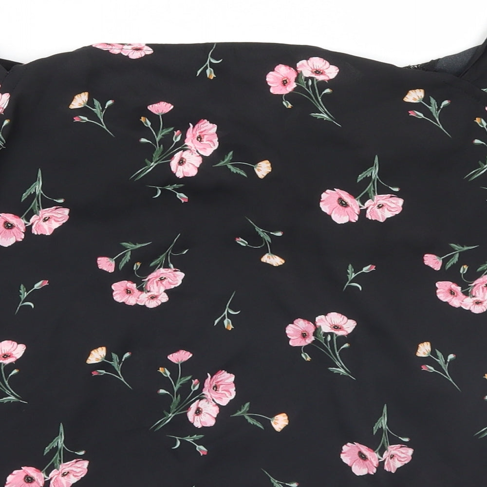 Divided Womens Black Floral Basic Blouse Size 8