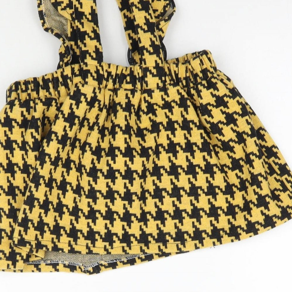 Com-ix Girls Yellow Houndstooth Pinafore/Dungaree Dress Size 3 Years