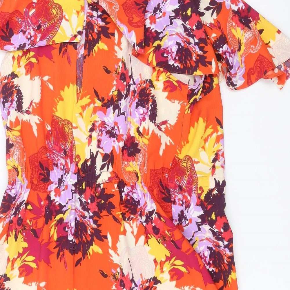 George Womens Orange Floral Basic Blouse Size 12