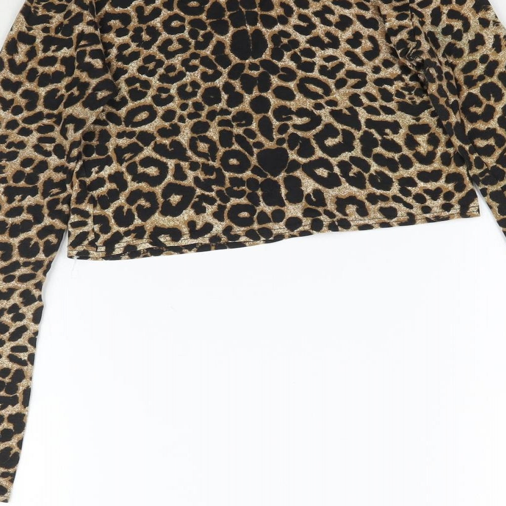 Buzy Womens Brown Animal Print Basic T-Shirt Size S
