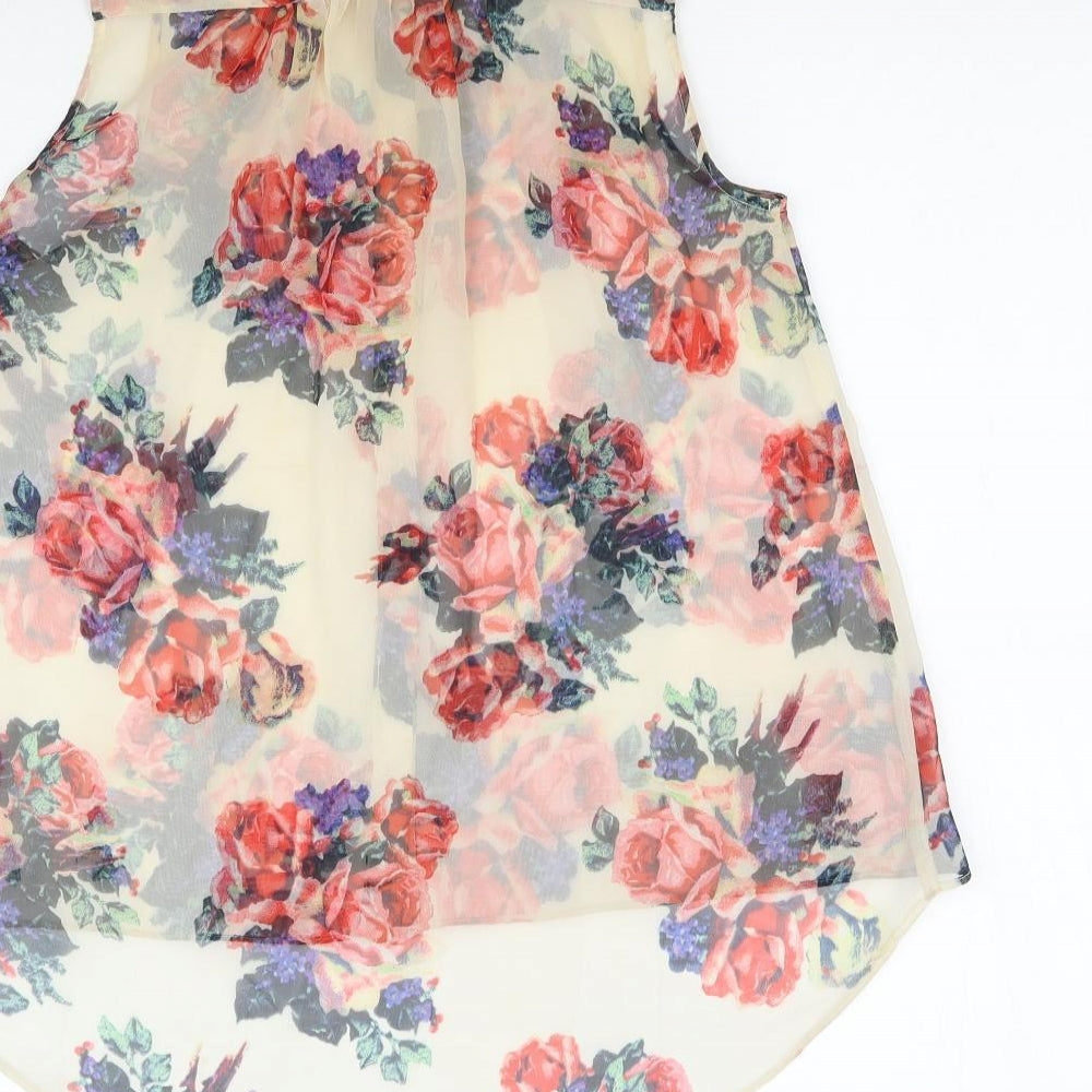 Topshop Womens Multicoloured Floral Basic Button-Up Size 6