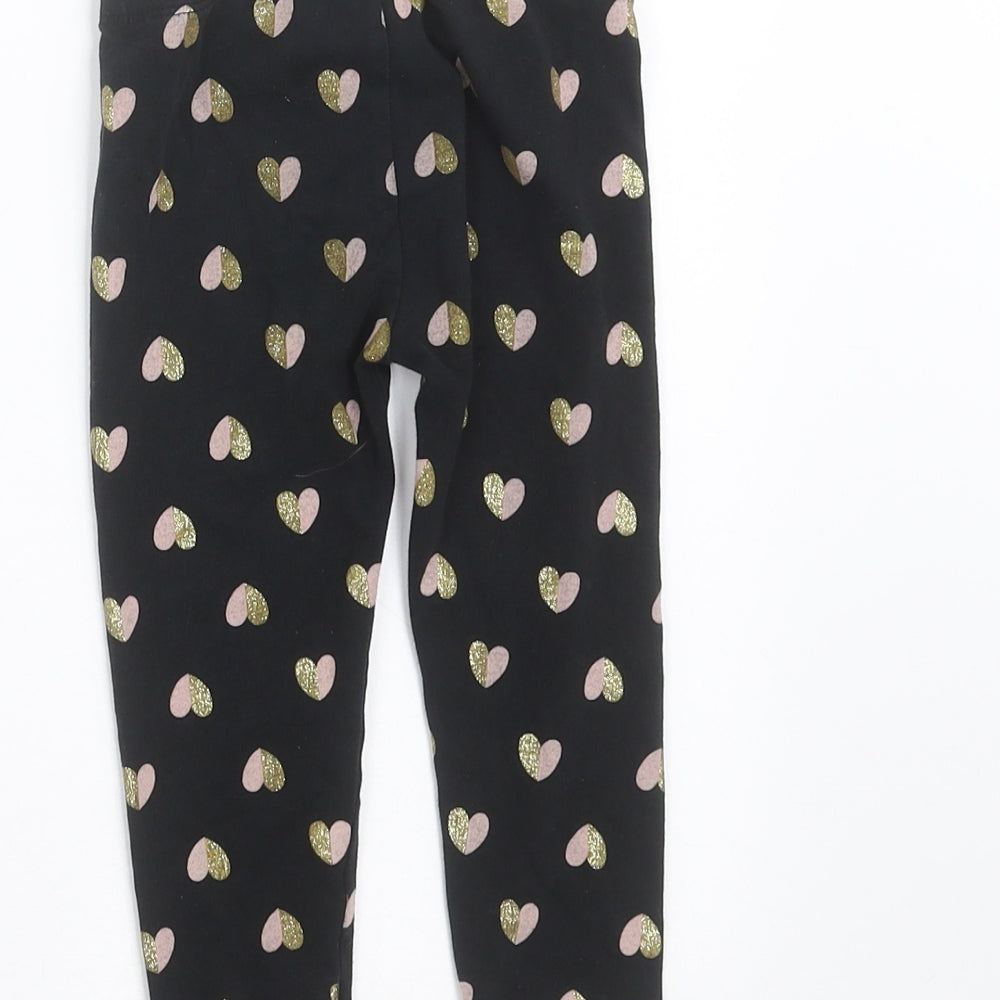 Preworn Girls Black Carrot Trousers Size 2 Years - Heart pattern