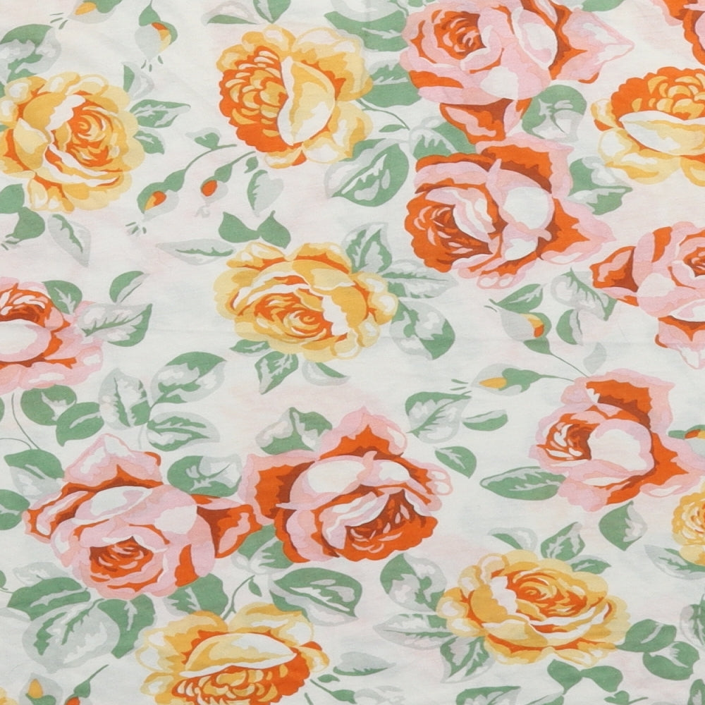 Denim & Co. Womens White Floral Basic T-Shirt Size 10 - Oversized