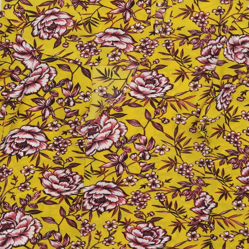 Peacocks Womens Yellow Floral Satin Basic Blouse Size 8