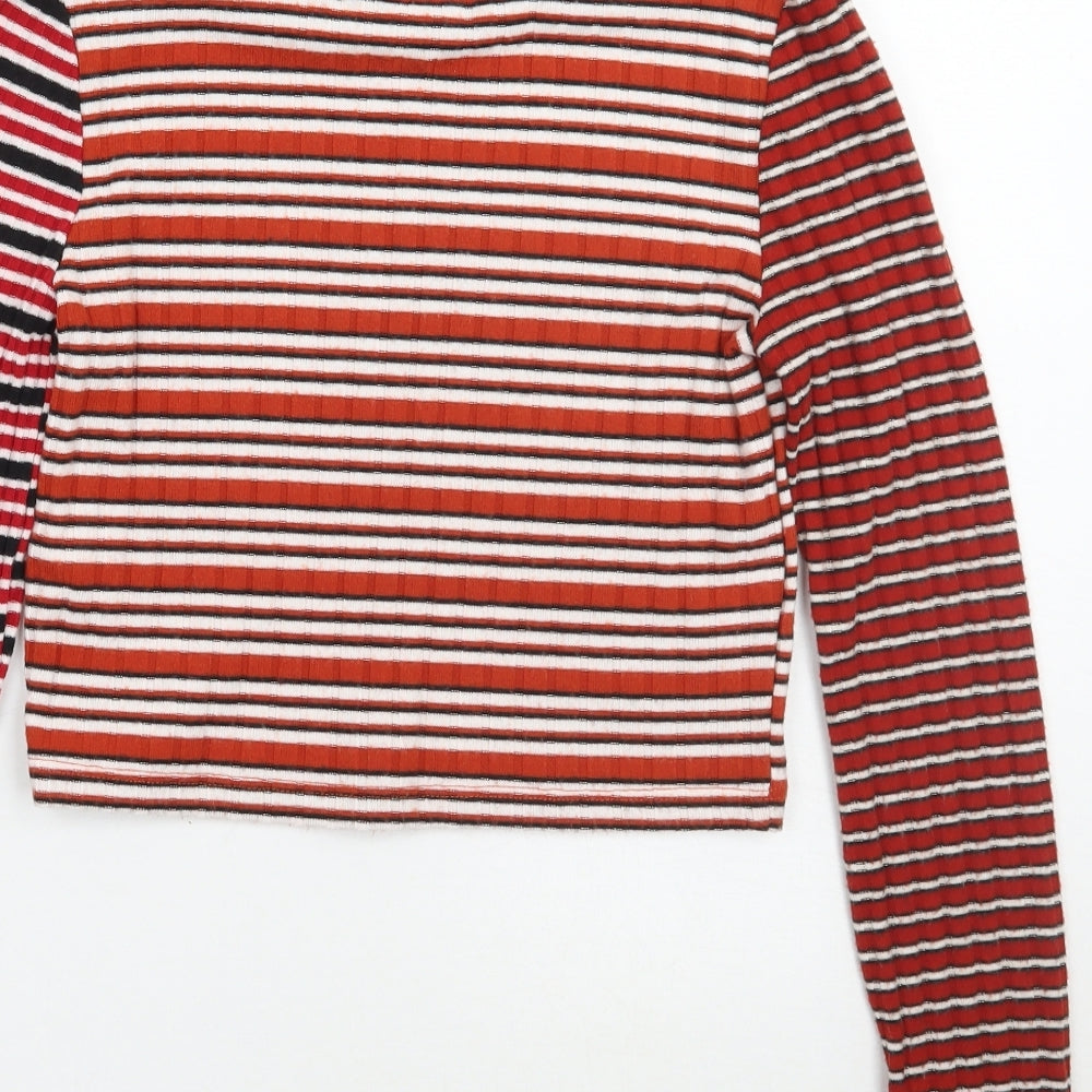 Topshop Womens Red Striped Basic T-Shirt Size 6