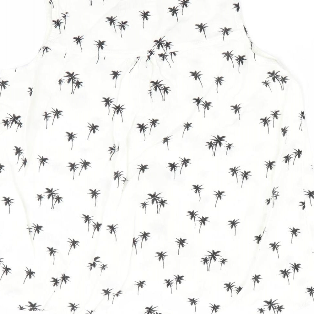 H&M Girls White Floral Basic Blouse Size 11 Years - Palm Tree Print