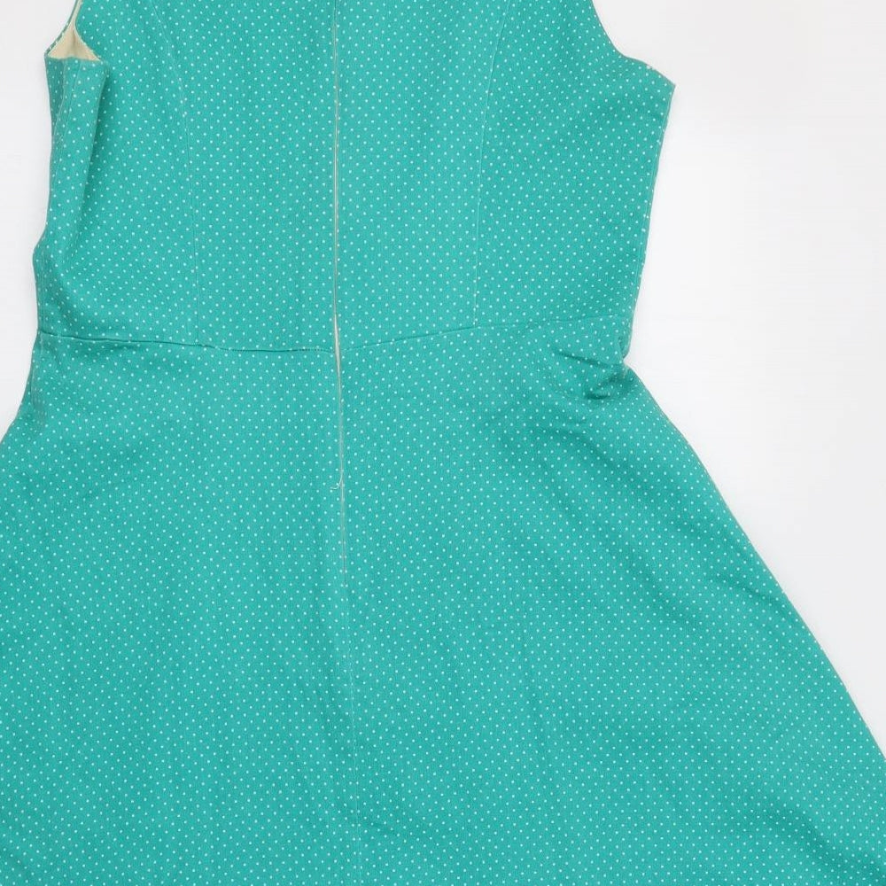 Cutie Womens Green Polka Dot Fit & Flare Size 14