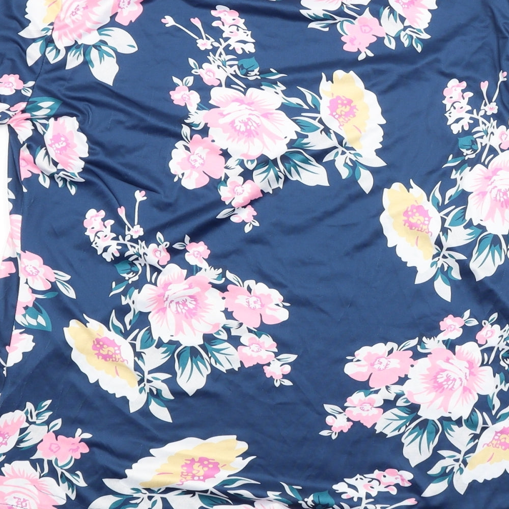 Preworn Womens Blue Floral Basic Blouse Size L