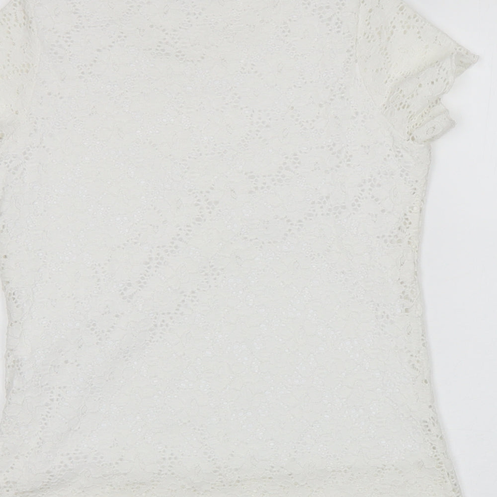 Brittany Black Womens White Floral Basic Blouse Size S