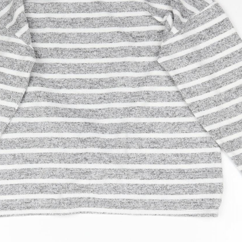 George Girls Grey Striped Basic T-Shirt Size 9-10 Years - Knot detail
