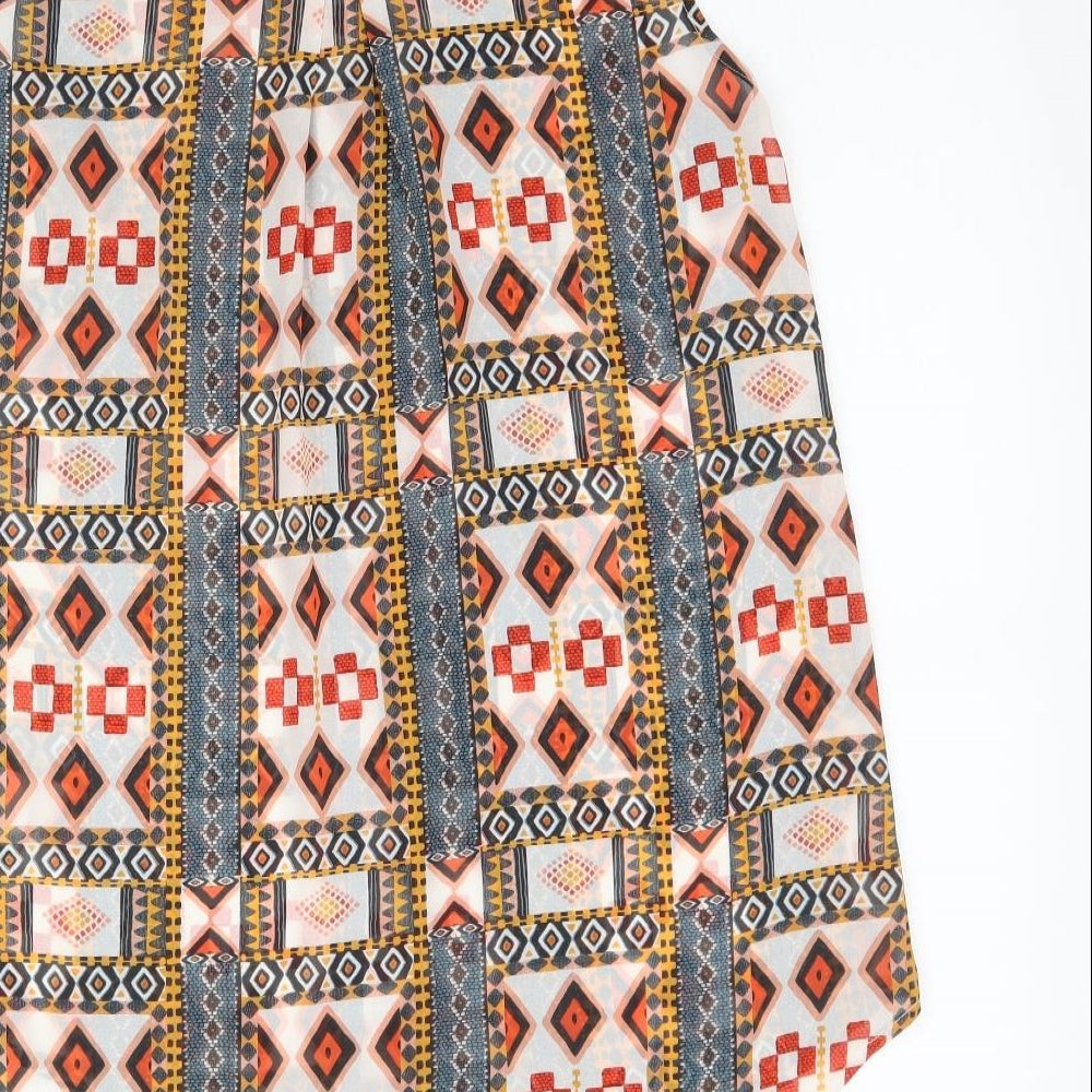H&M Womens Multicoloured Geometric Basic Button-Up Size 8