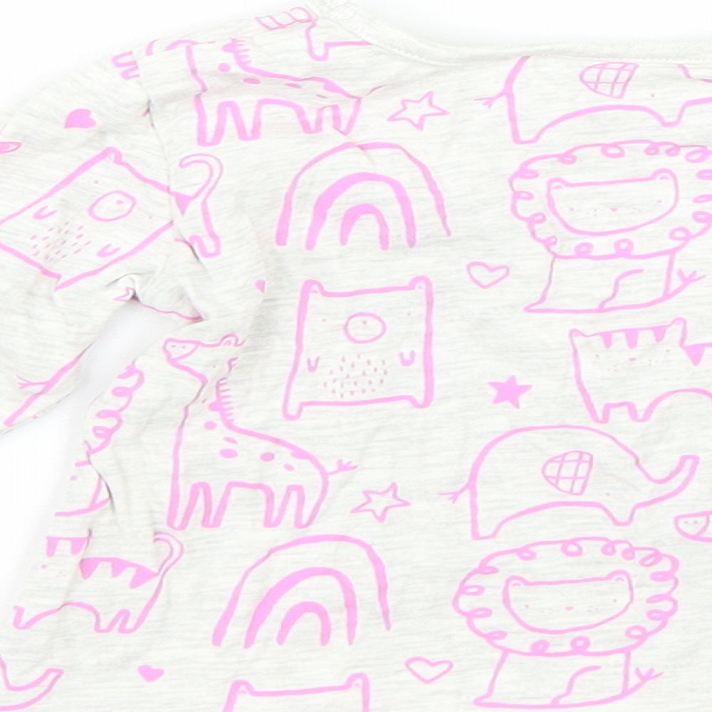 George Girls Grey Animal Print Basic T-Shirt Size 6-9 Months - Animals