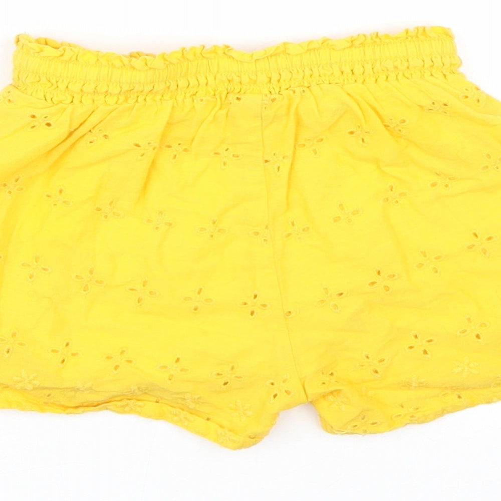 M&S Girls Yellow Floral Cropped Trousers Size 9 Months - Shorts