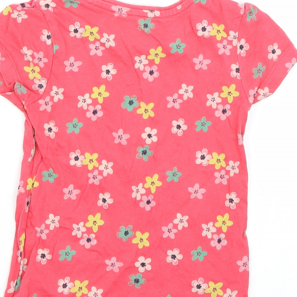 George Girls Red Floral Basic T-Shirt Size 3-4 Years