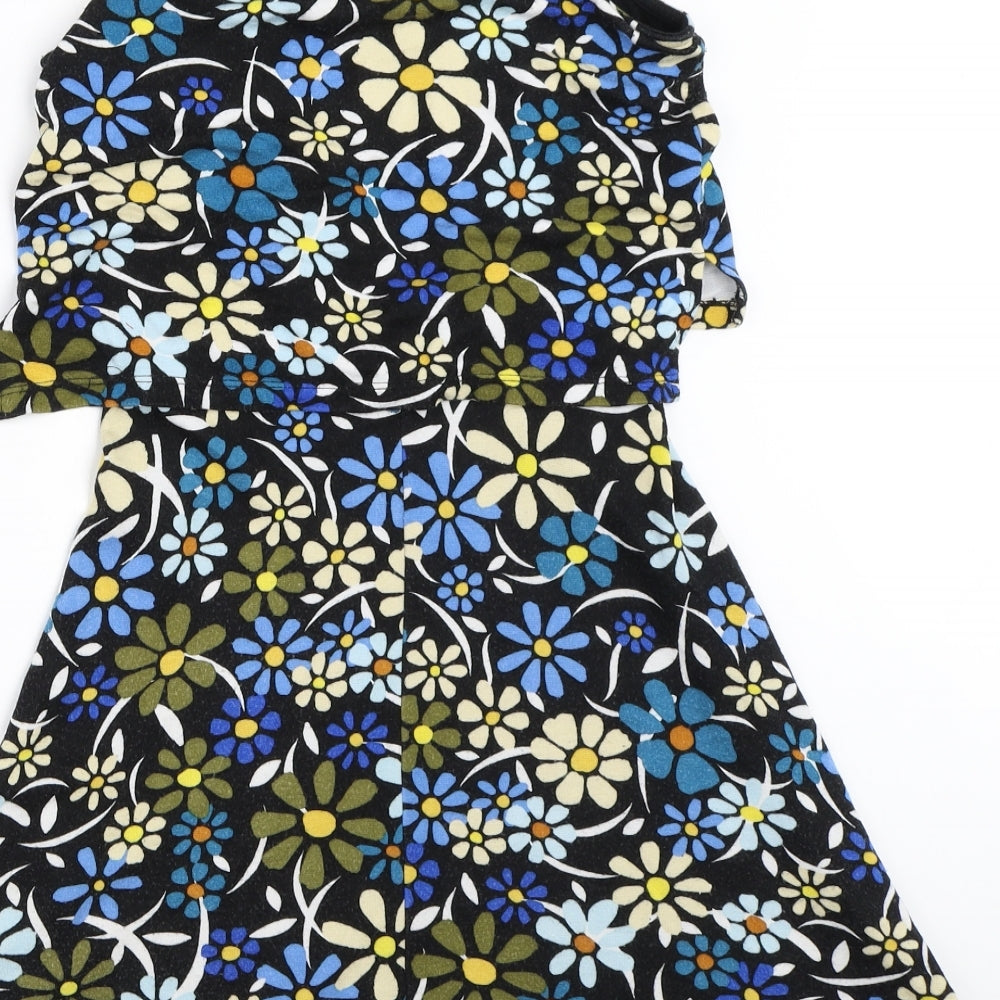 Topshop Womens Black Floral Fit & Flare Size 8