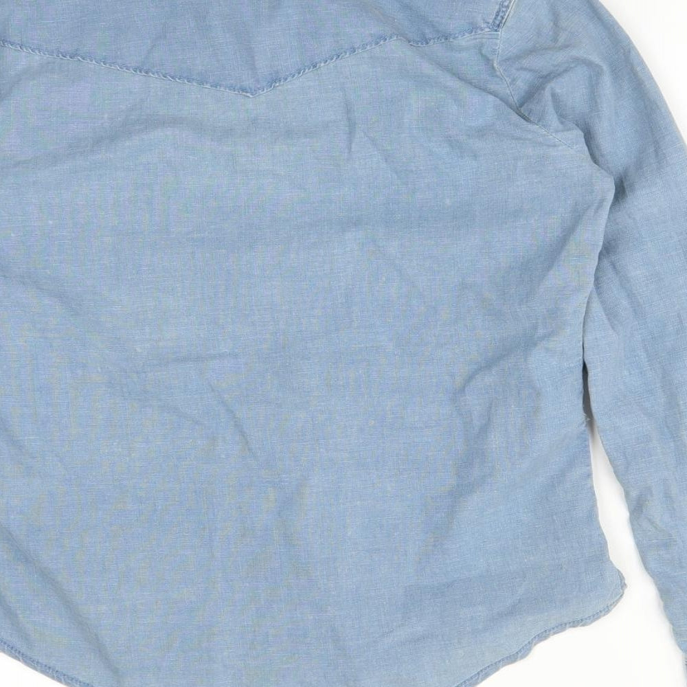 Topshop Womens Blue Floral Basic Button-Up Size 6
