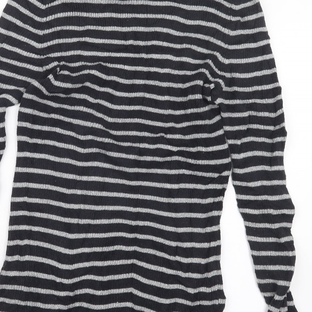Oui Womens Black Striped Pullover Jumper Size 14