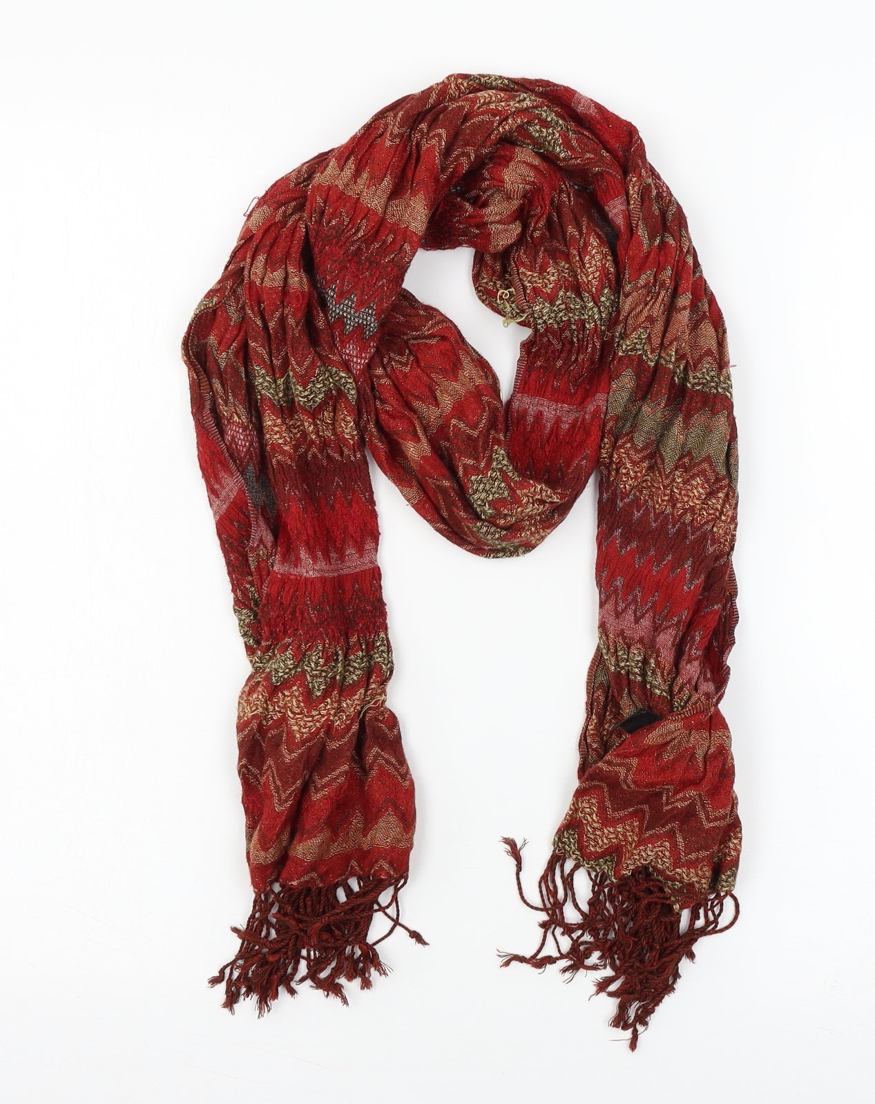 Preworn Womens Red Geometric Knit Scarf