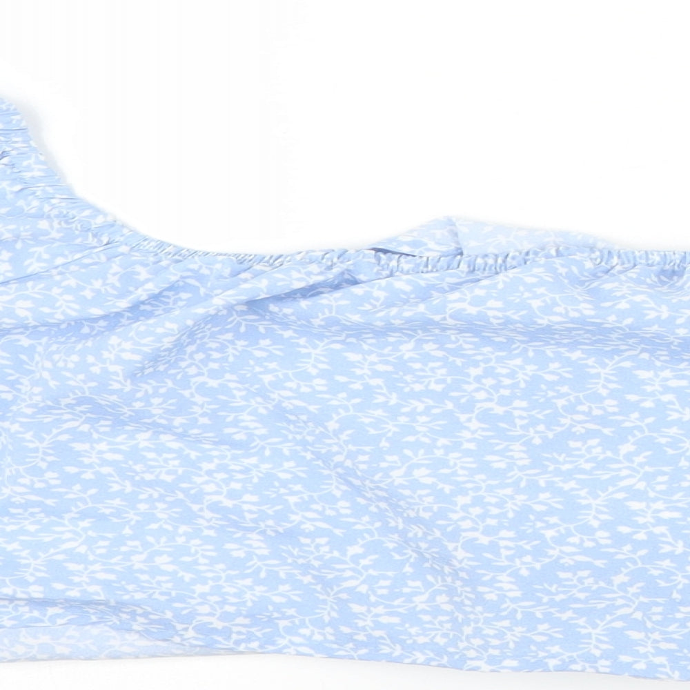 SheIn Womens Blue Floral Cropped Blouse Size L