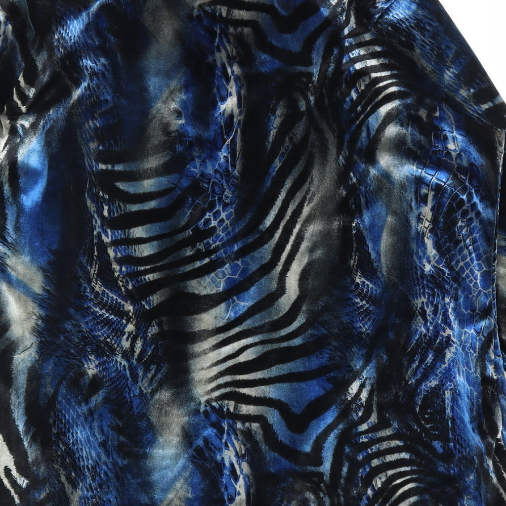 Gerard Womens Blue Animal Print Basic Blouse Size 14 - Zebra print