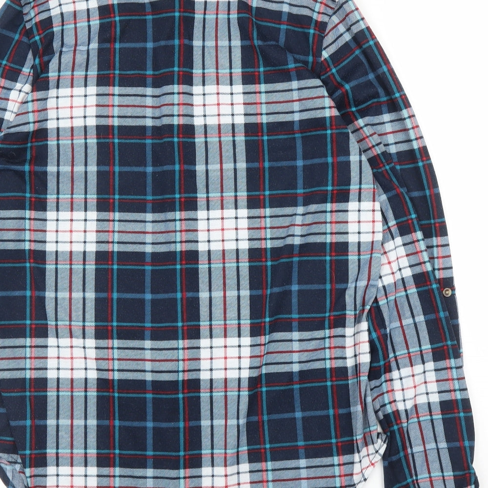 Passport Mens Blue Plaid Button-Up Size L