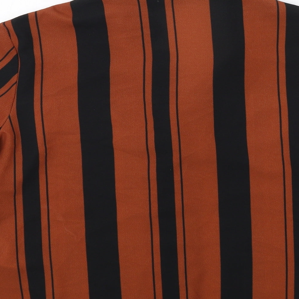 New Look Womens Brown Striped Basic Button-Up Size 14