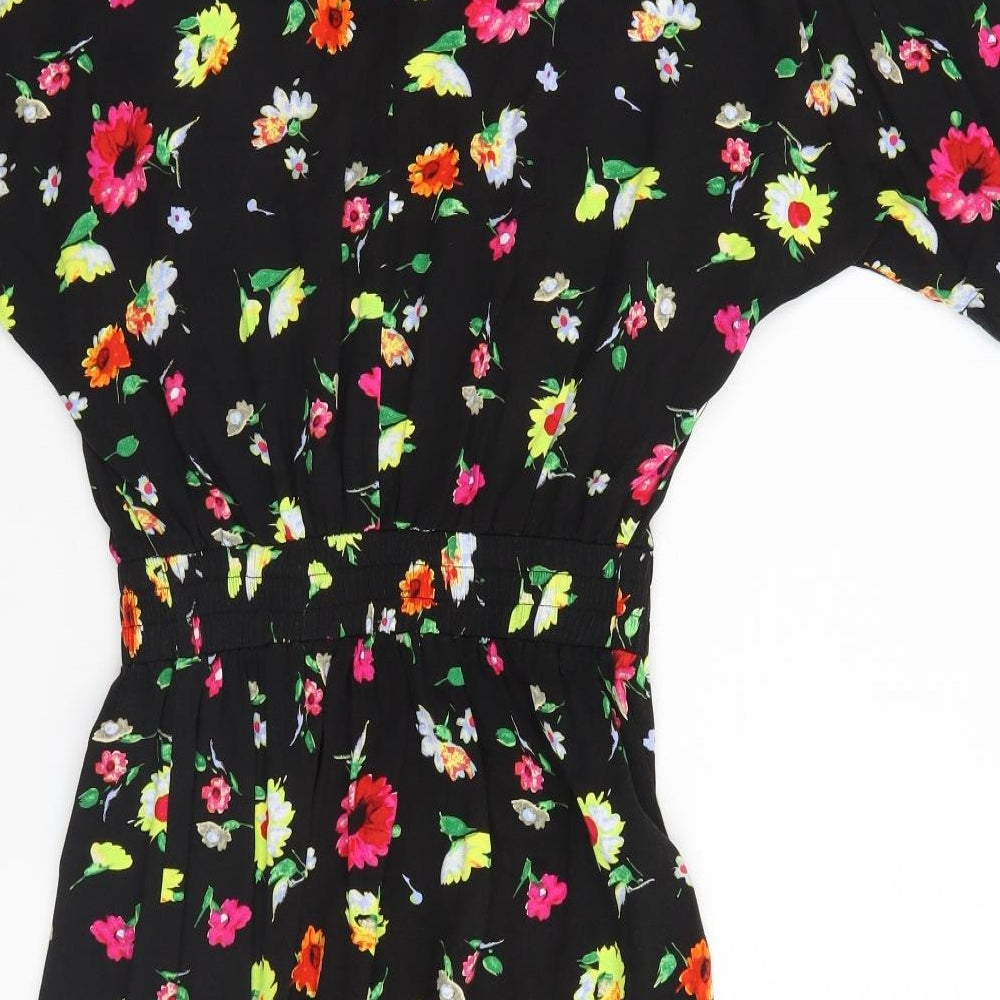 Warehouse Womens Black Floral A-Line Size 8