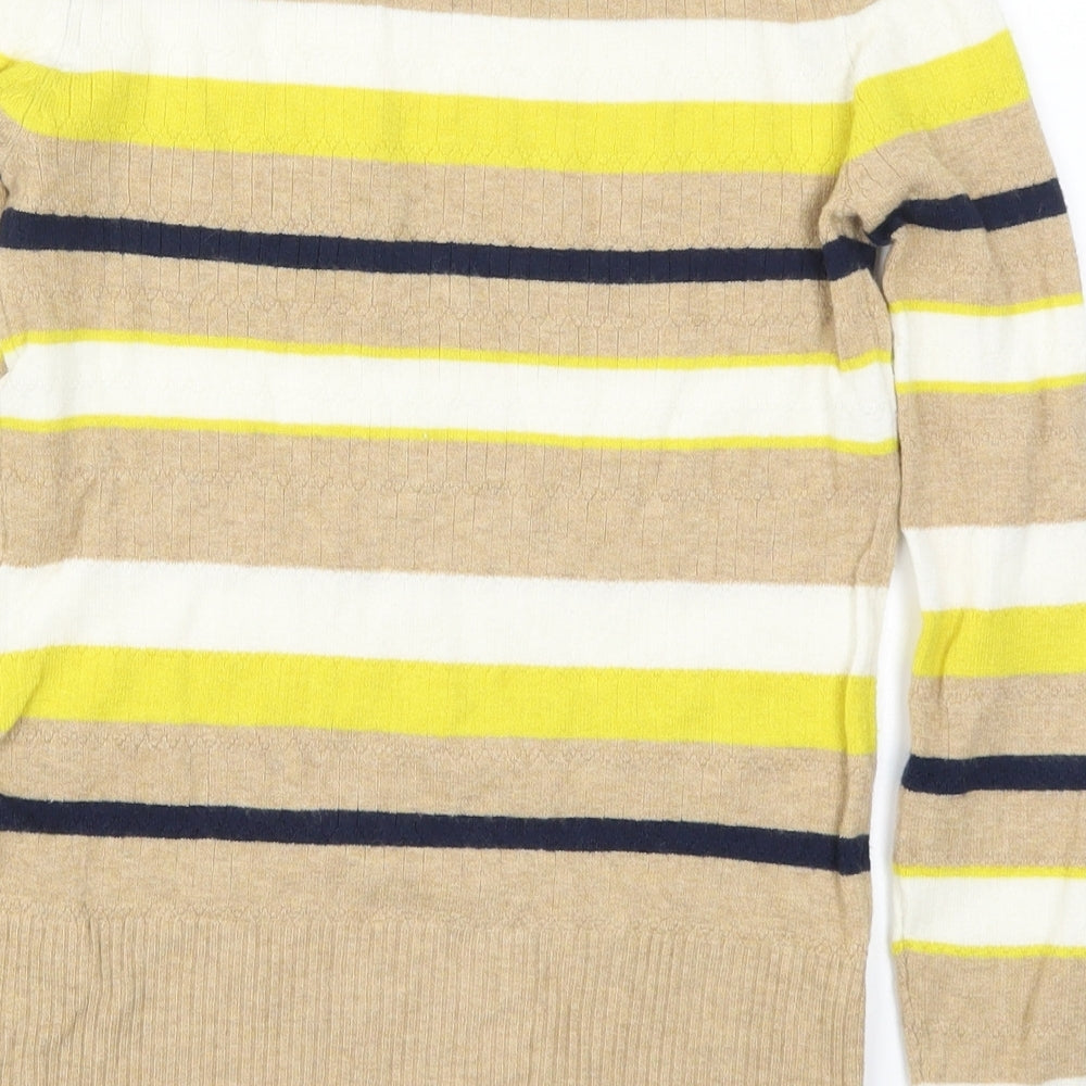 Marks & Spencer Womens Beige Striped Knit Pullover Jumper Size 8 - Yellow