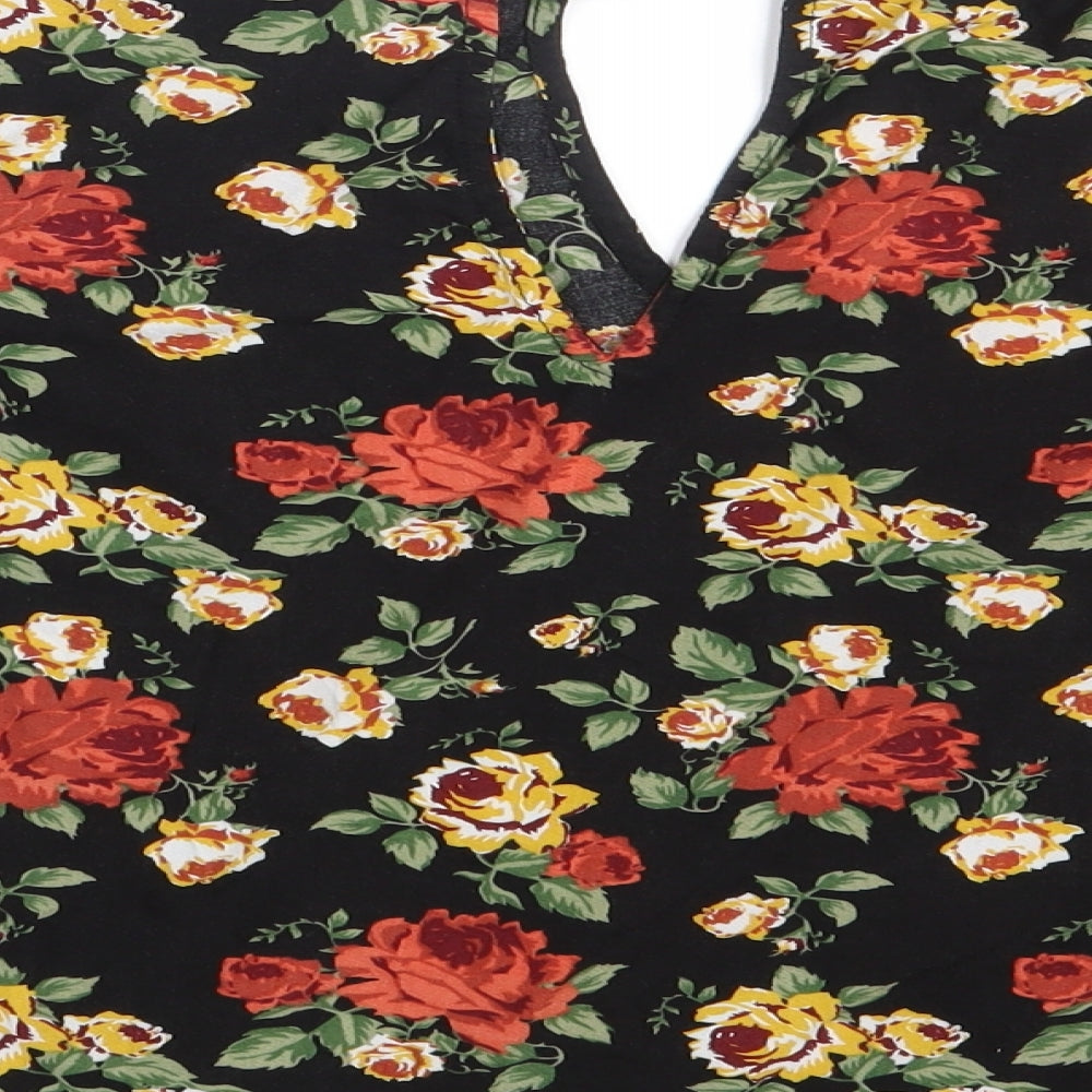 H&M Womens Black Floral Basic Blouse Size 10