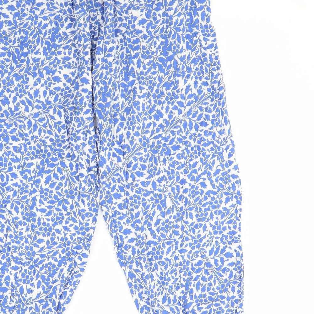 M&s Womens Blue Floral Trousers Size S L26 in