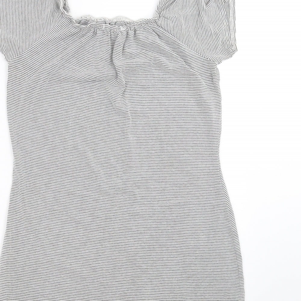 Boohoo Womens Grey Striped Basic T-Shirt Size 16