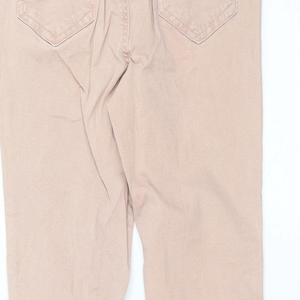 Preworn Womens Pink Denim Skinny Jeans Size 12 L24 in - Distressed hem