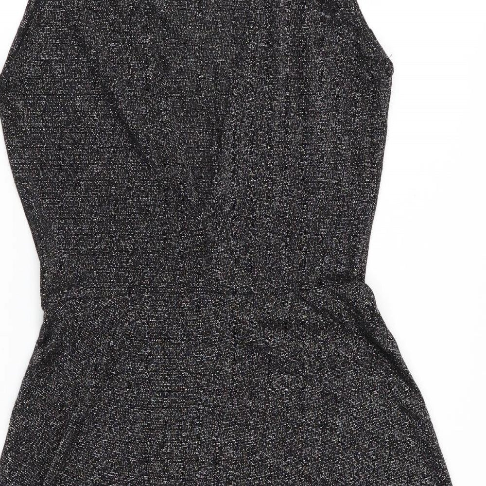 Divided Womens Black Fit & Flare Size 10 - Glitter effect Deep V Back